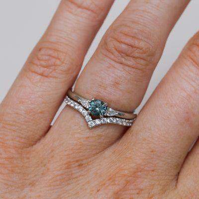 0.37ct Round Cut Montana Sapphire and Pear Diamond Engagement ring