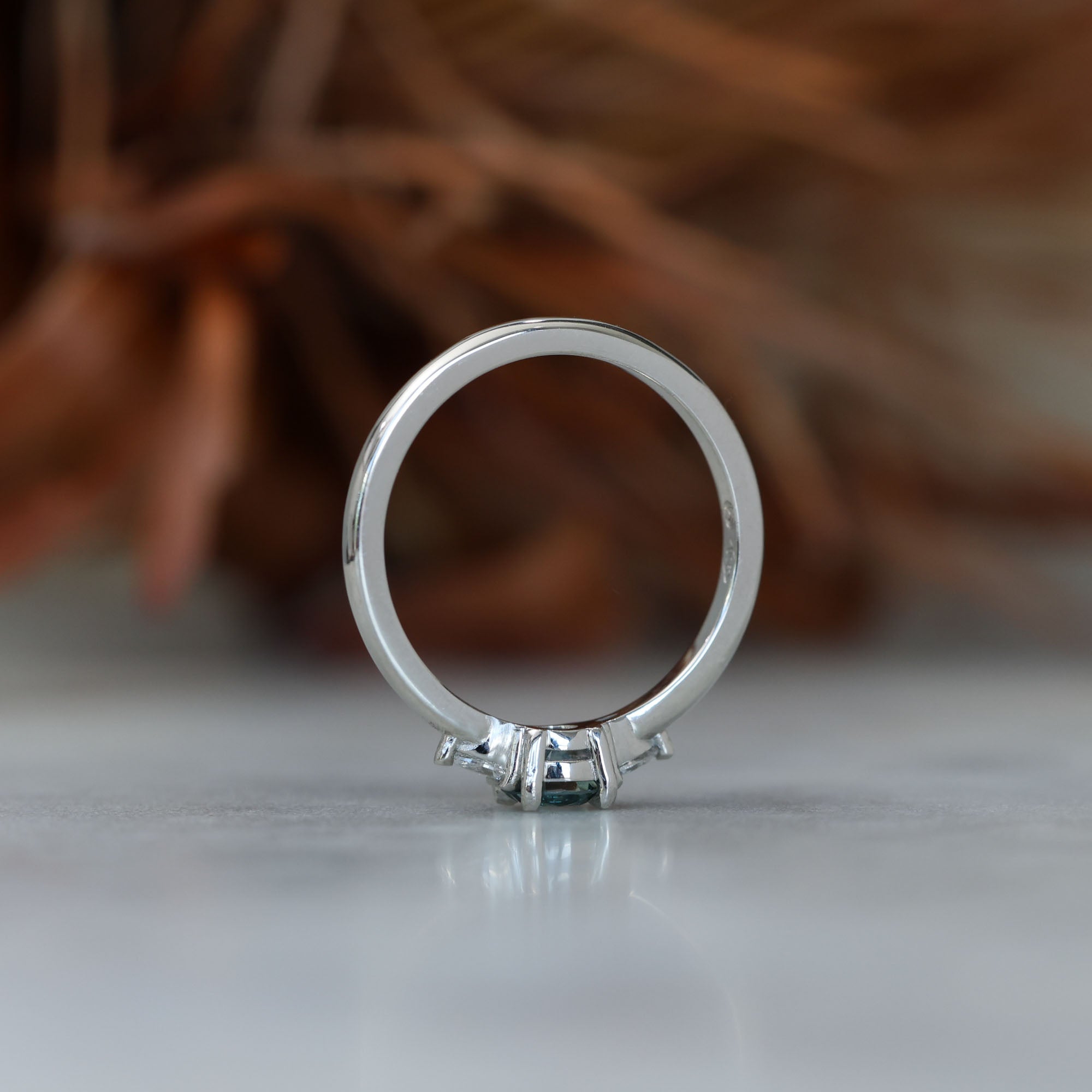 0.37ct Montana Sapphire trilogy Engagement ring