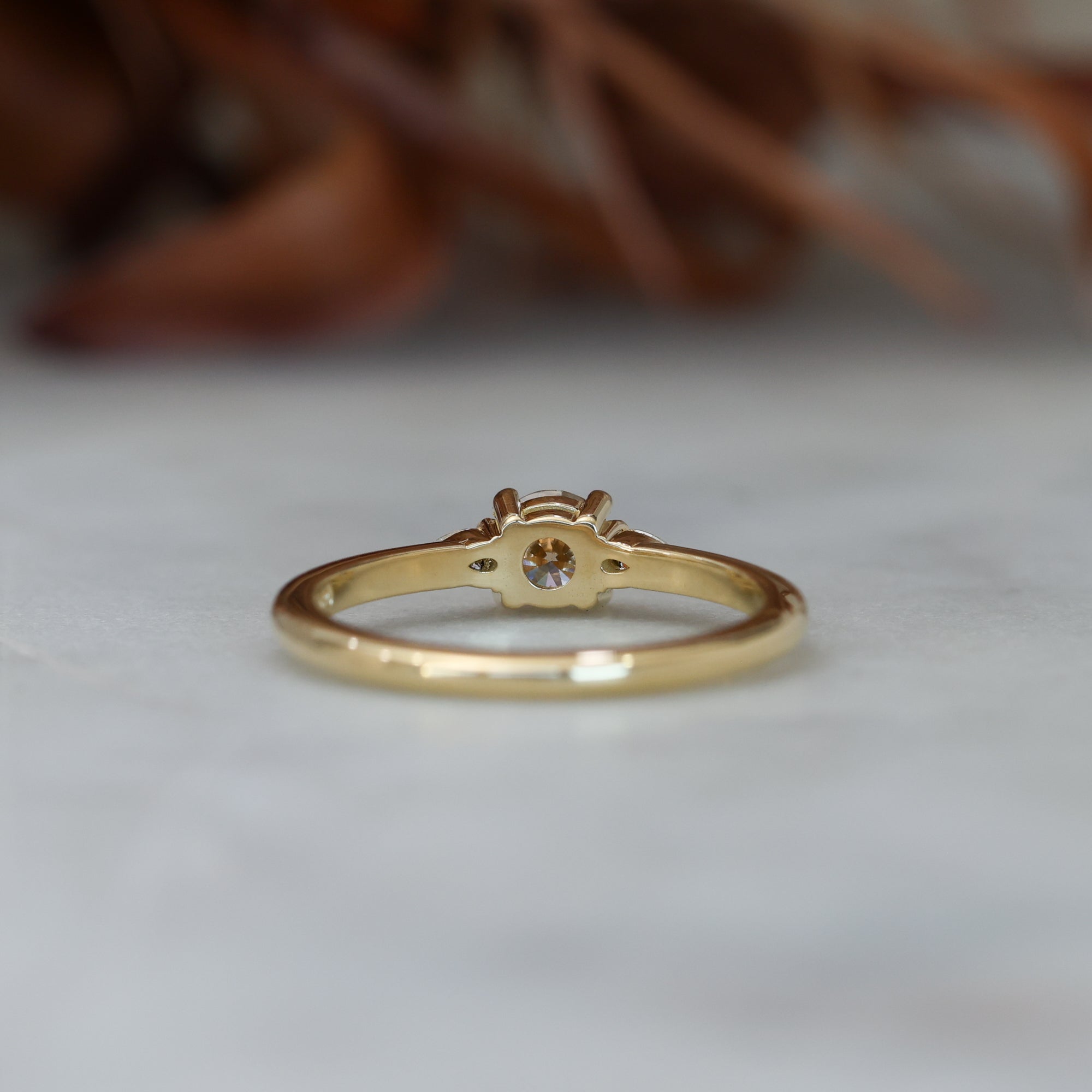 0.38ct Champagne Diamond Trilogy Engagement ring back view
