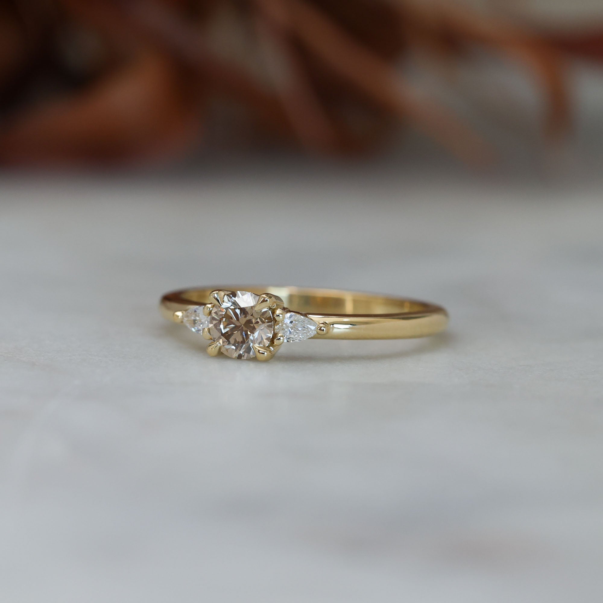 0.38ct Champagne Diamond Trilogy Engagement ring front side view