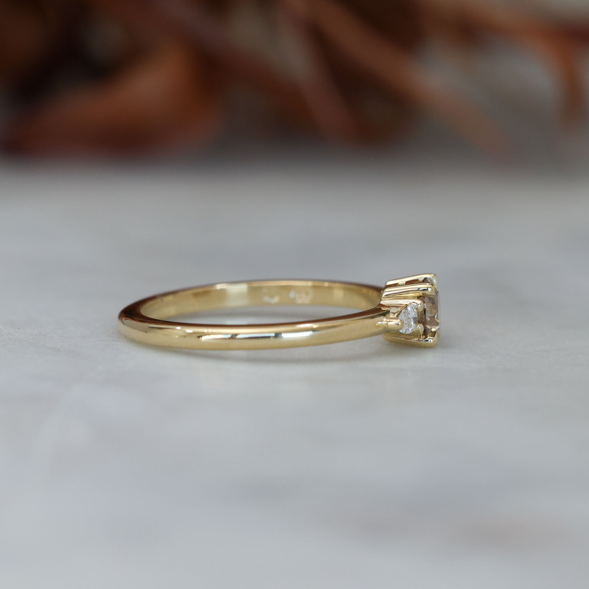 0.38ct Champagne Diamond Trilogy Engagement ring side profile