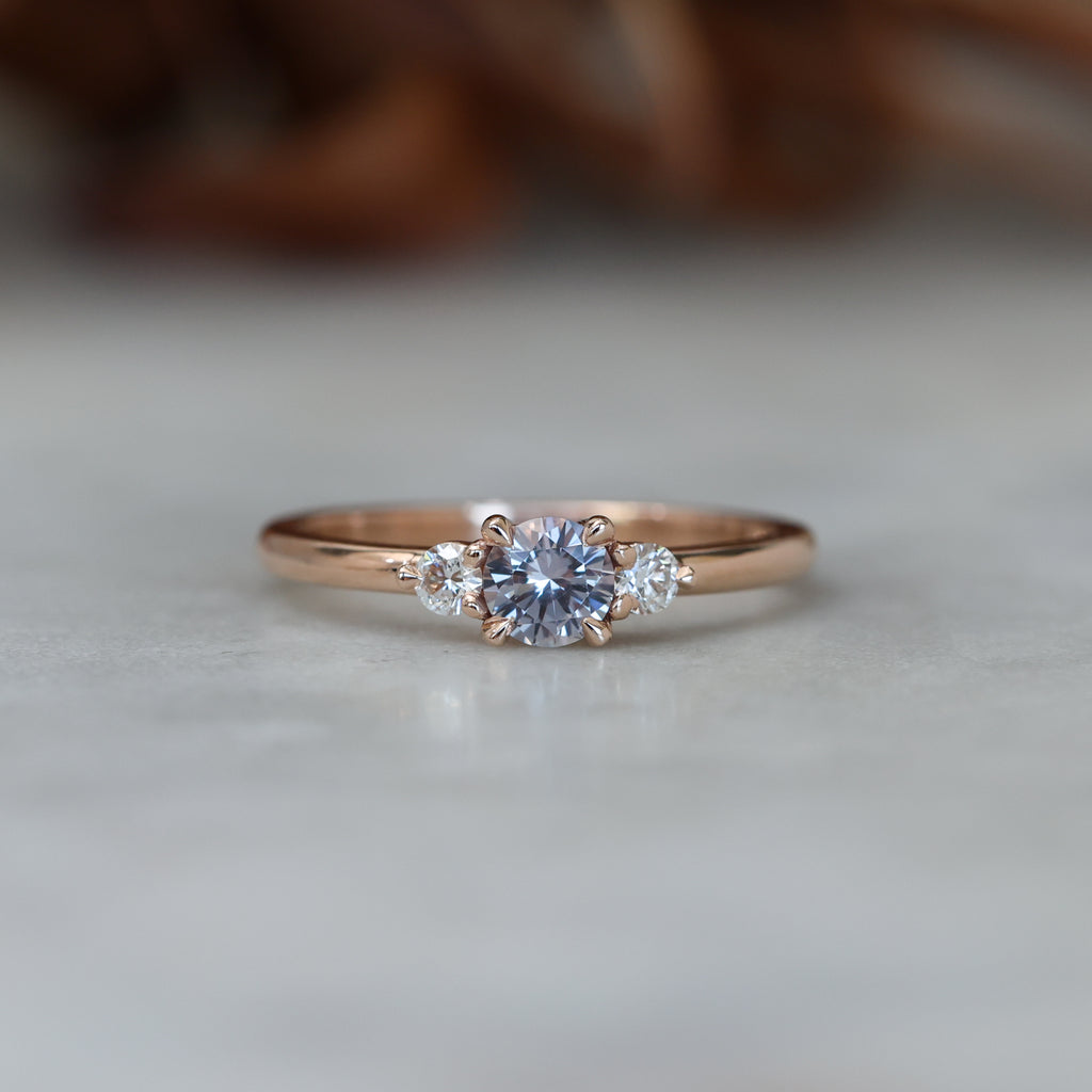 0.40ct Montana sapphire lunar trilogy engagement ring