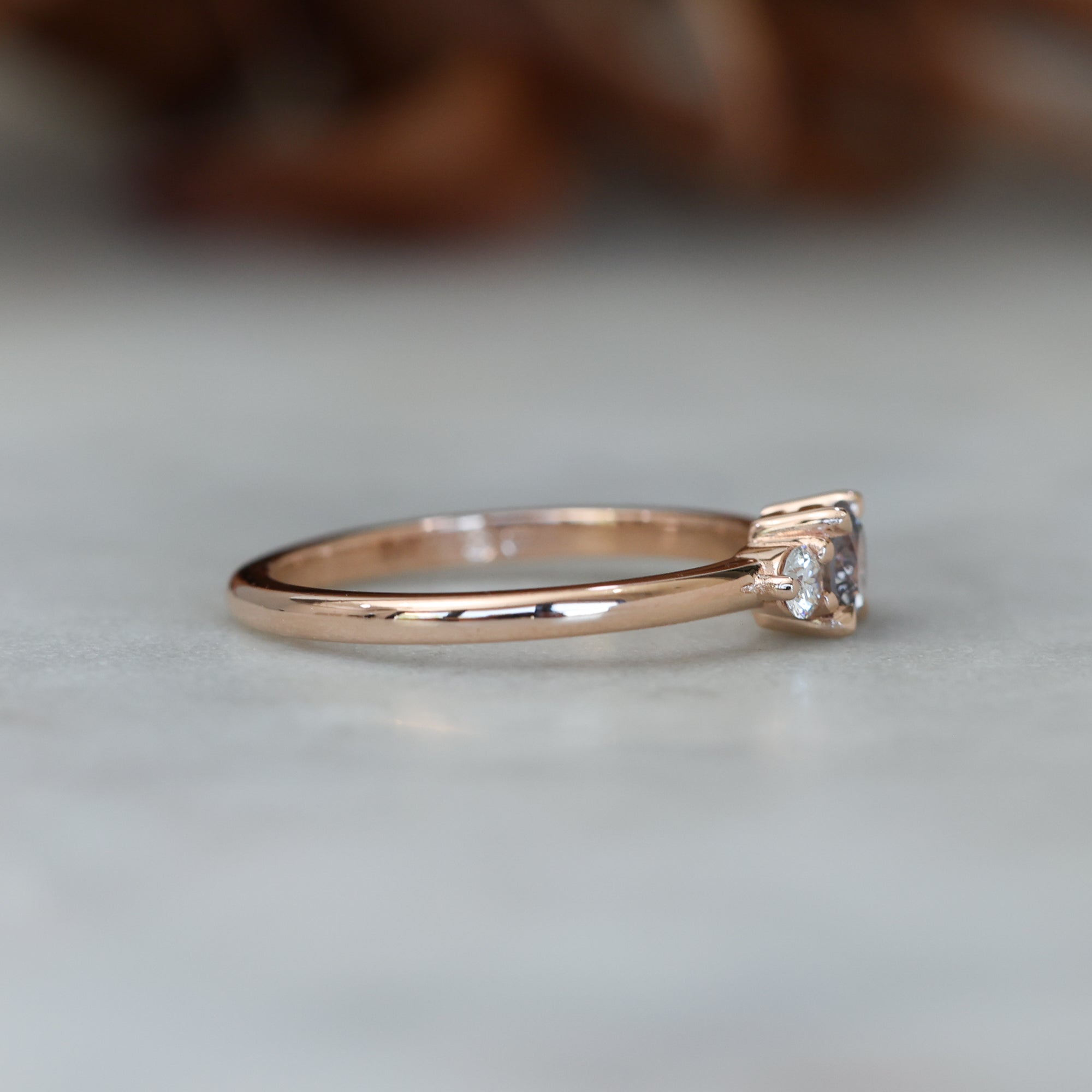 0.40ct Montana sapphire lunar trilogy engagement ring profile