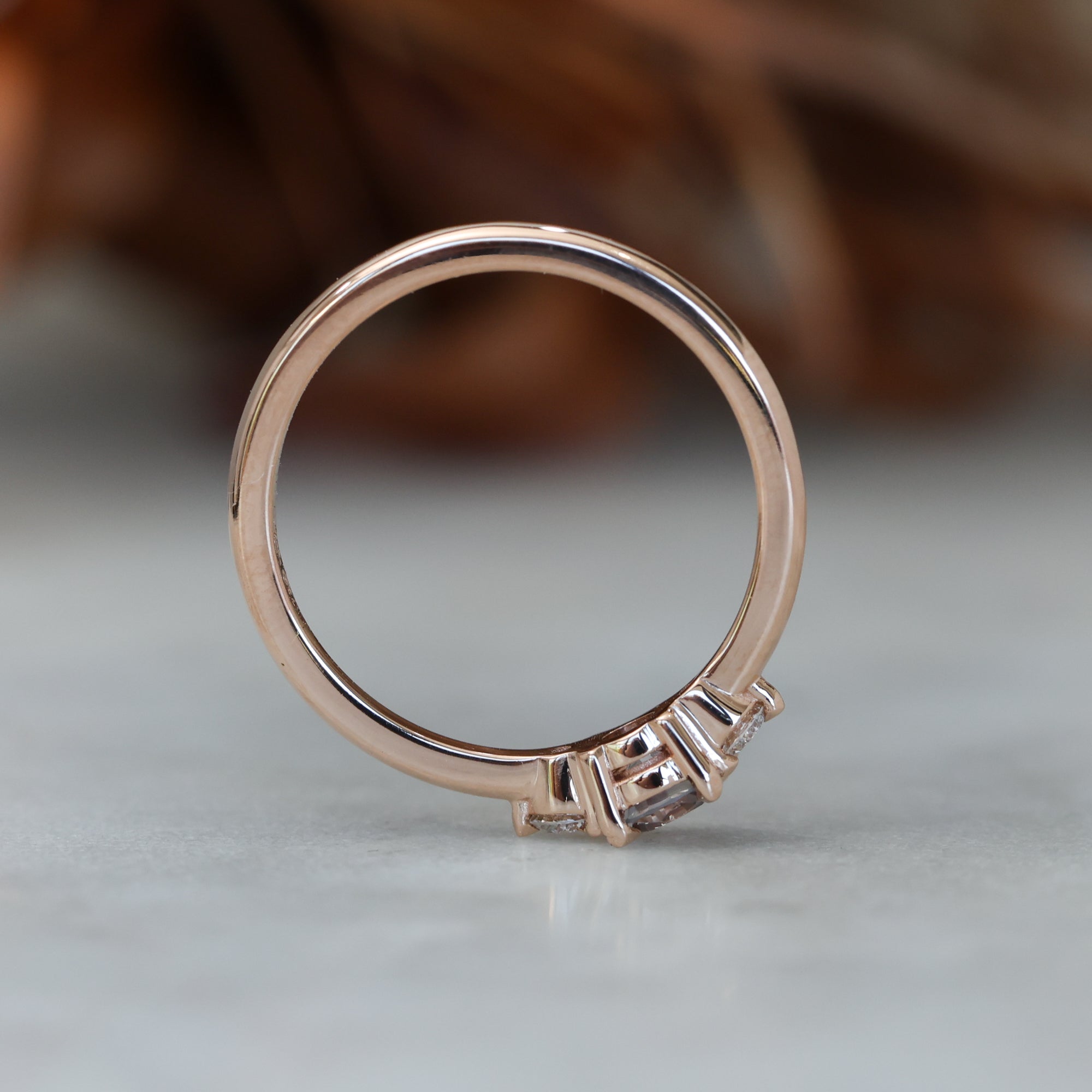 0.40ct Montana sapphire lunar trilogy engagement ring setting profile