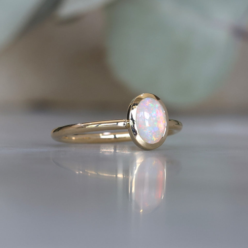 0.43ct oval cut australian opal ring