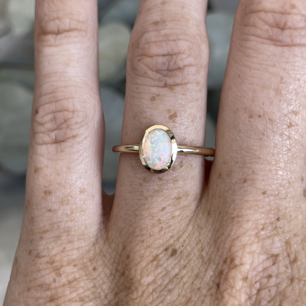 0.43ct oval cut australian opal ring