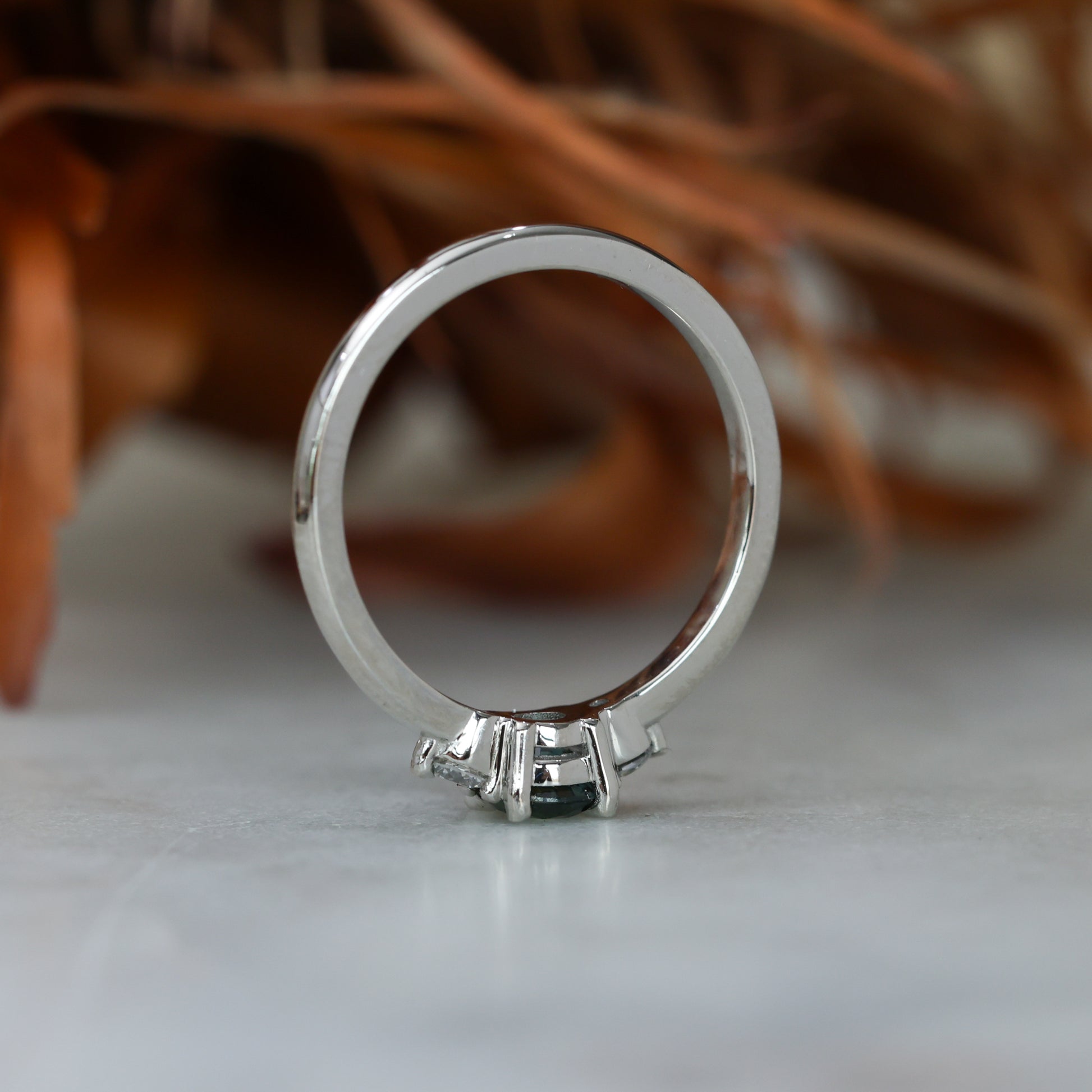 0.46ct round cut australian parti sapphire trilogy engagement ring