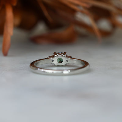 0.46ct round cut australian parti sapphire trilogy engagement ring