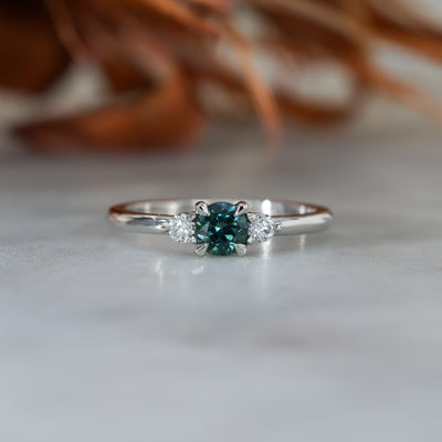 0.46ct round cut australian parti sapphire trilogy engagement ring