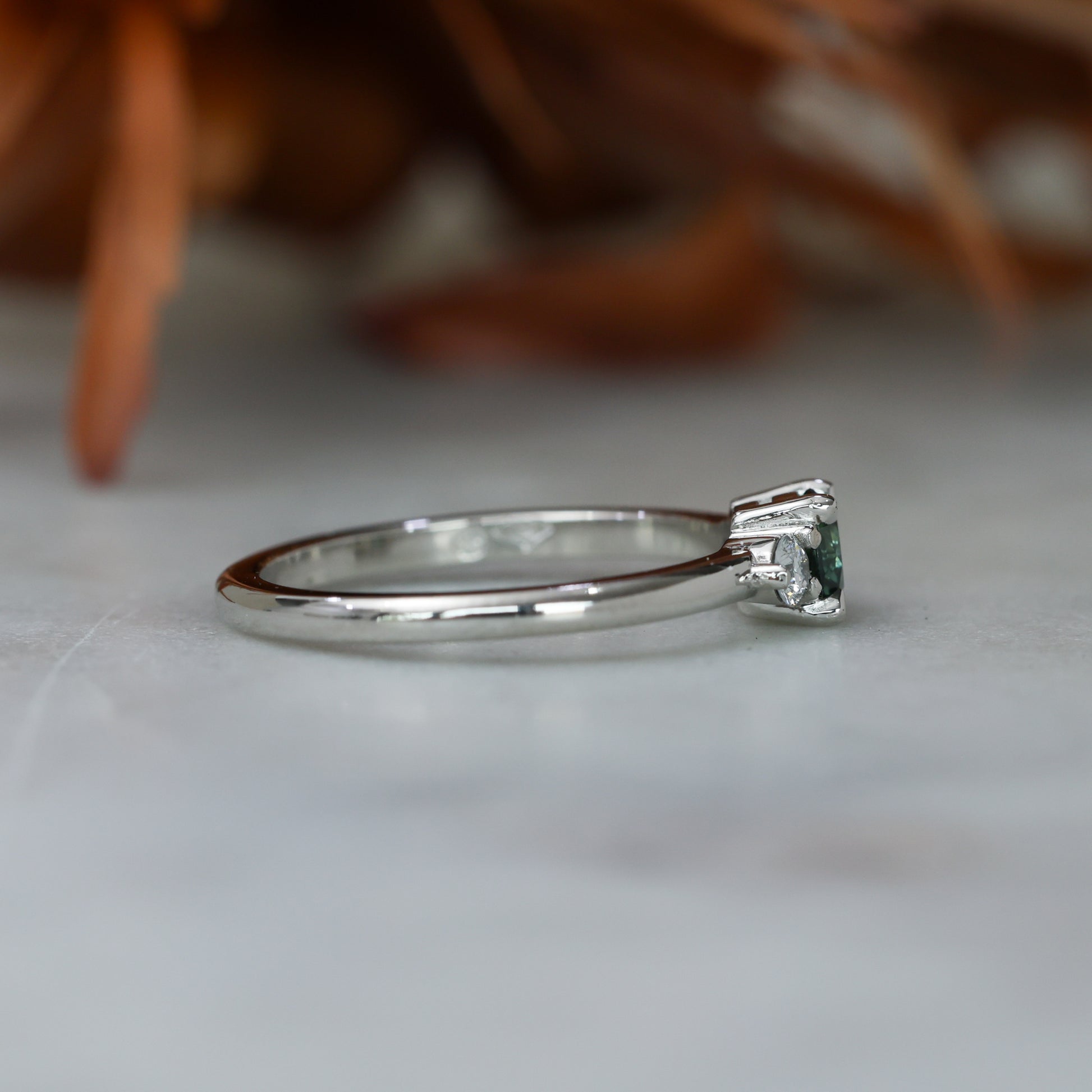 0.46ct round cut australian parti sapphire trilogy engagement ring