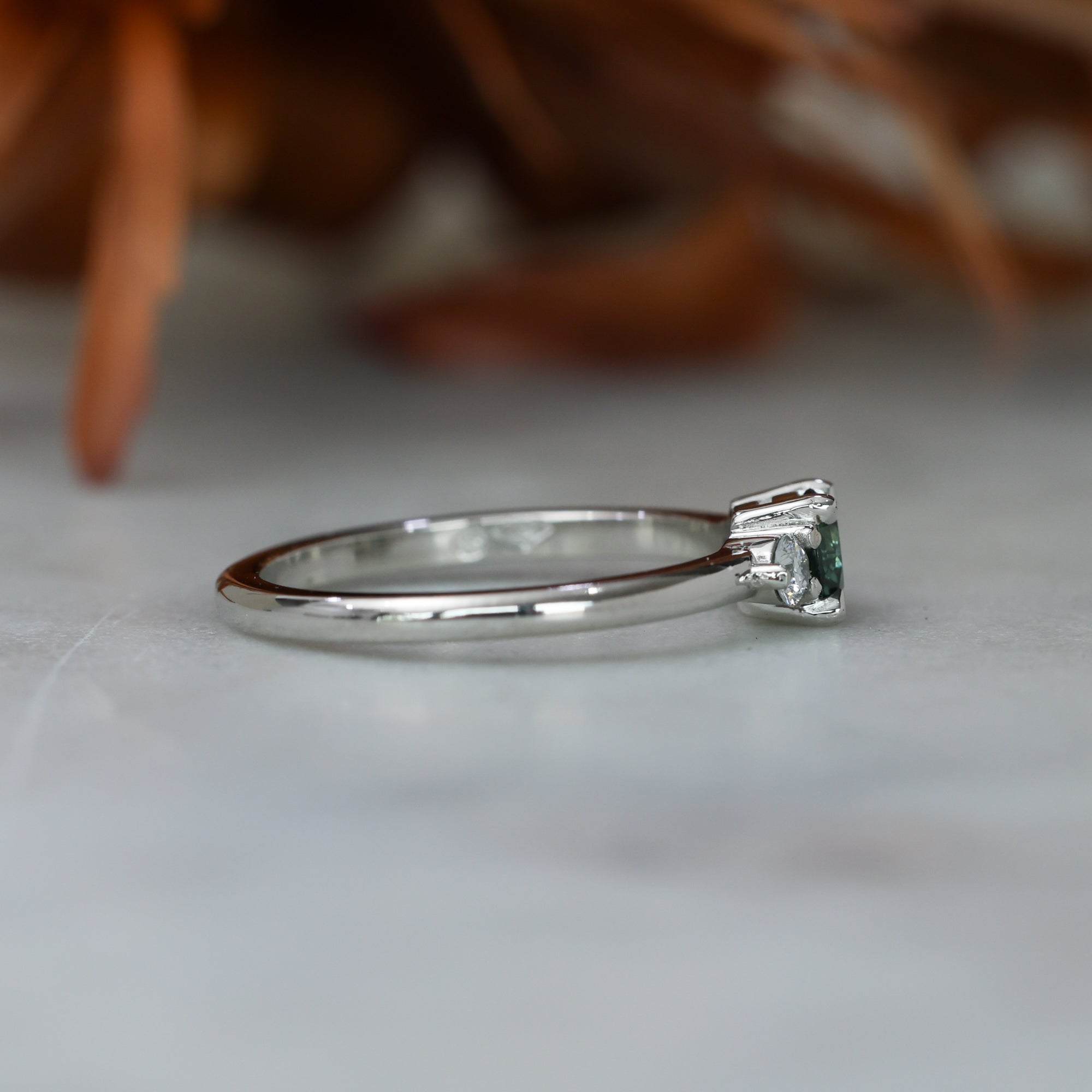 0.46ct round cut australian parti sapphire trilogy engagement ring