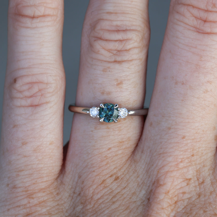 0.46ct round cut australian parti sapphire trilogy engagement ring