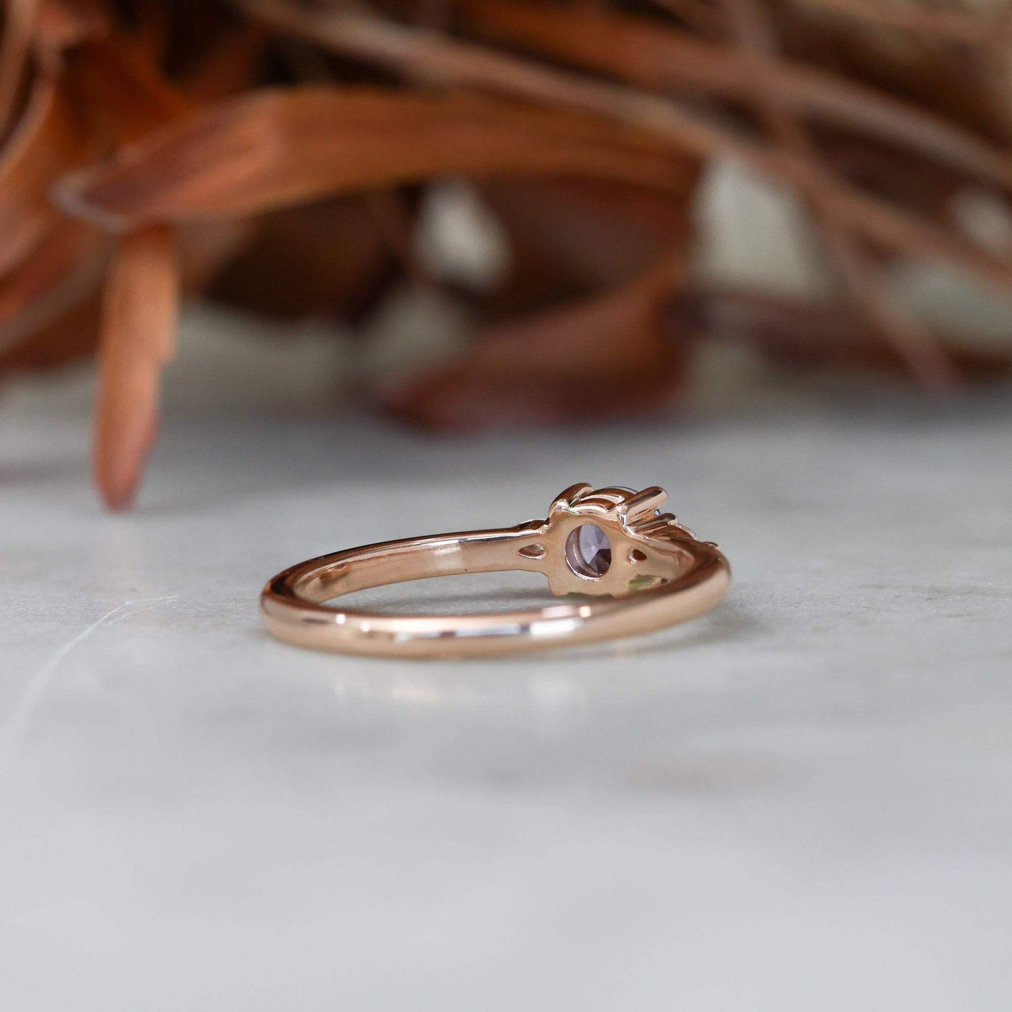 0.47ct Montana Sapphire trilogy engagement ring back view