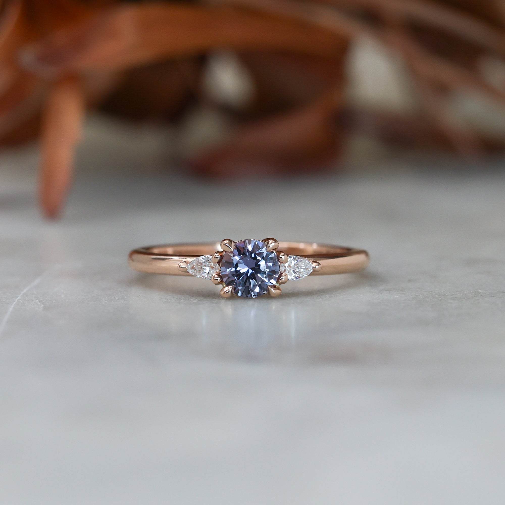 0.47ct Montana Sapphire trilogy engagement ring