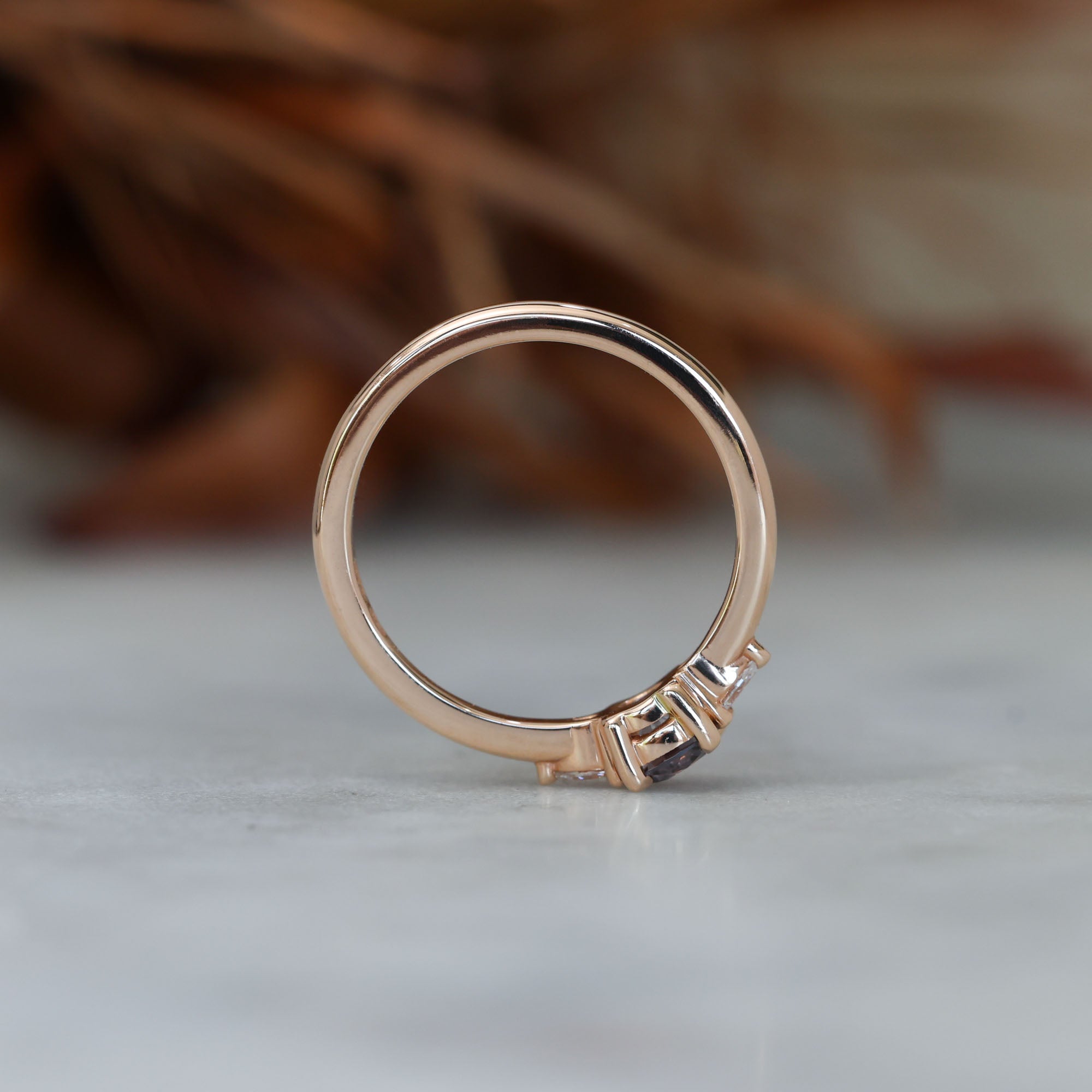 0.47ct Purple Montana Sapphire trilogy engagement ring profile