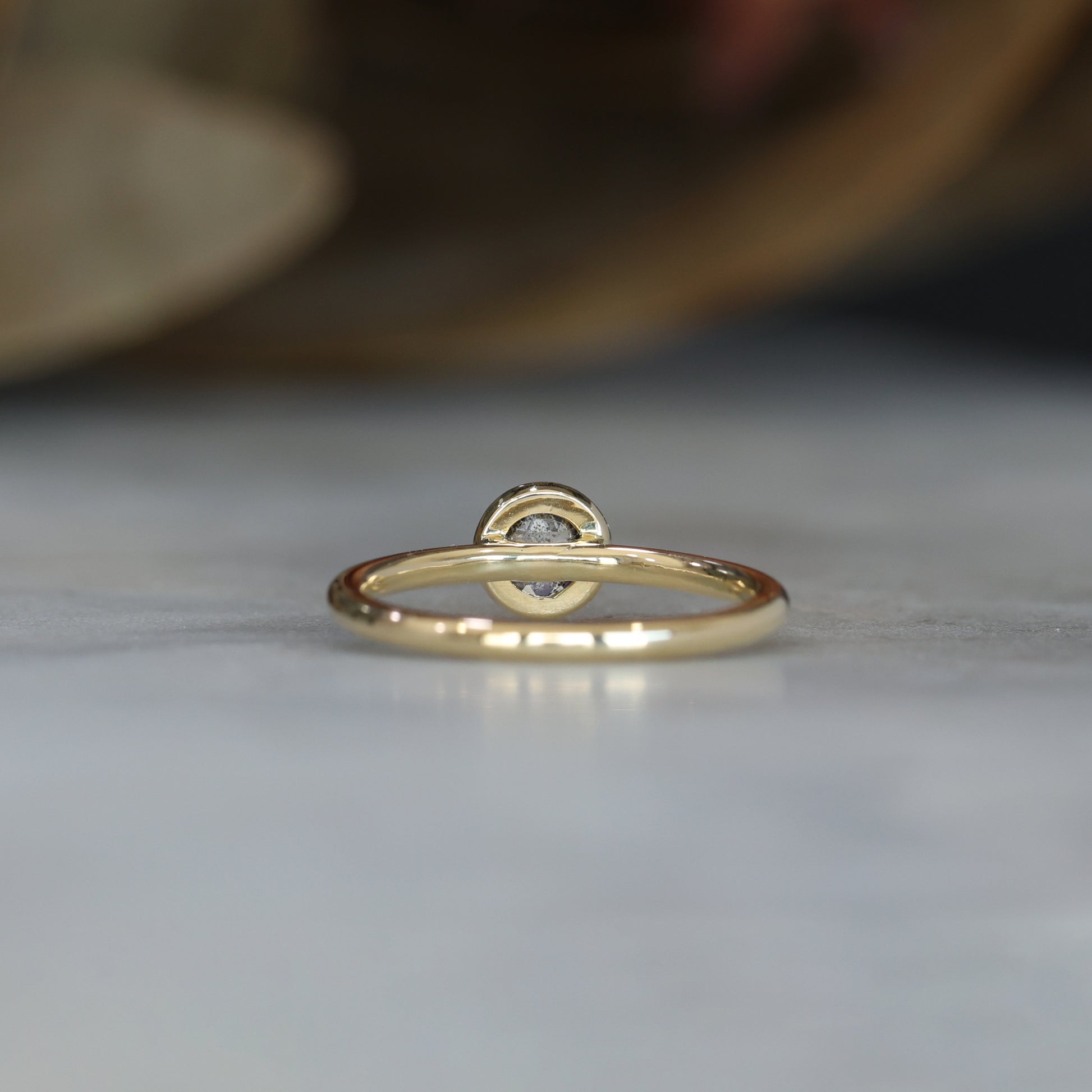 0.50ct Salt and pepper diamond bezel engagement ring back view