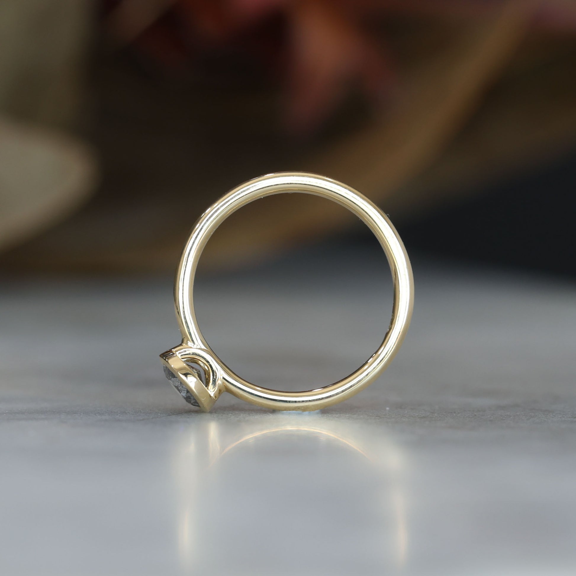 0.50ct Salt and pepper diamond bezel engagement ring profile view