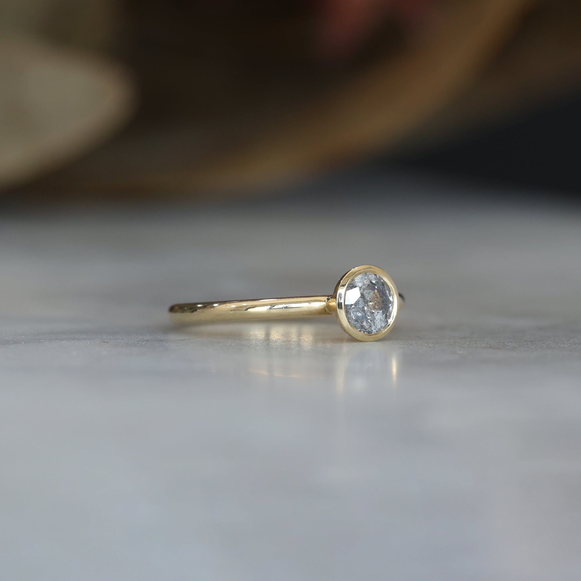 0.50ct Salt & pepper diamond bezel engagement ring