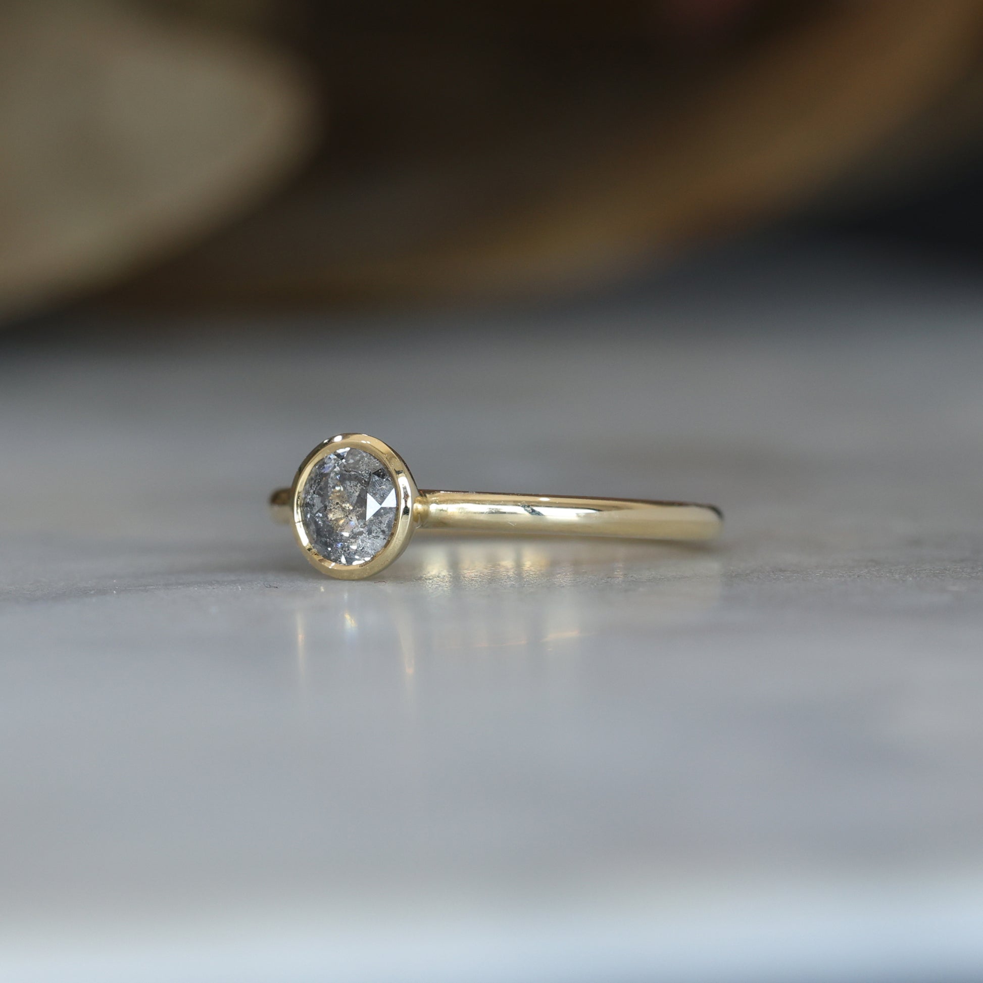0.50ct Salt & pepper diamond bezel engagement ring