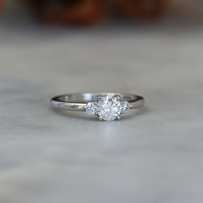 0.50ct round cut lunar trilogy engagement ring in platinum