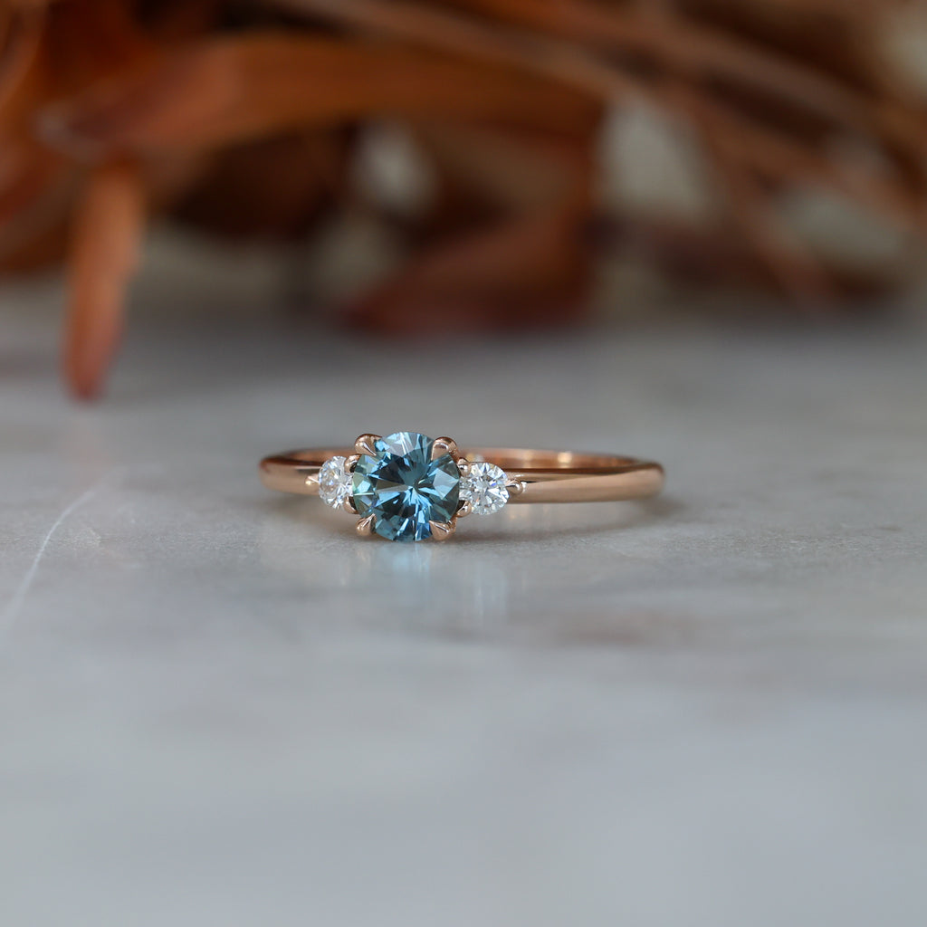 0.58ct Montana Sapphire trilogy engagement ring