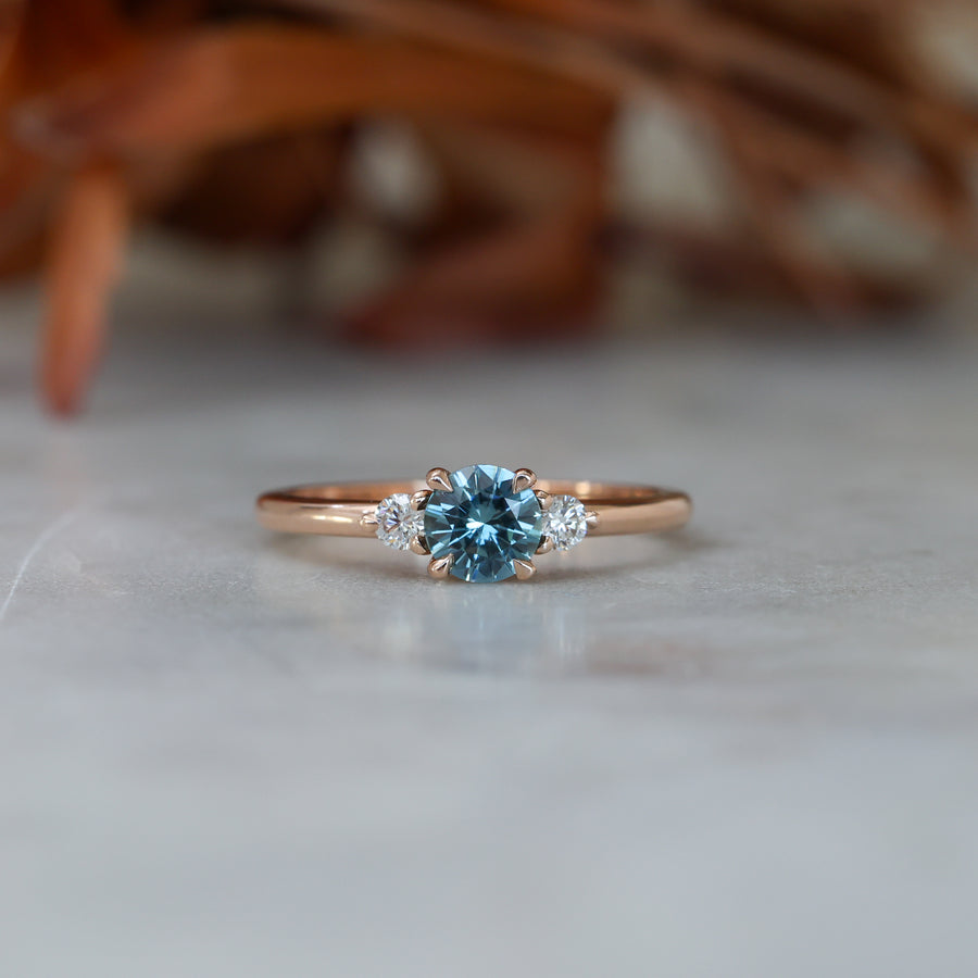 0.58ct Montana Sapphire trilogy engagement ring