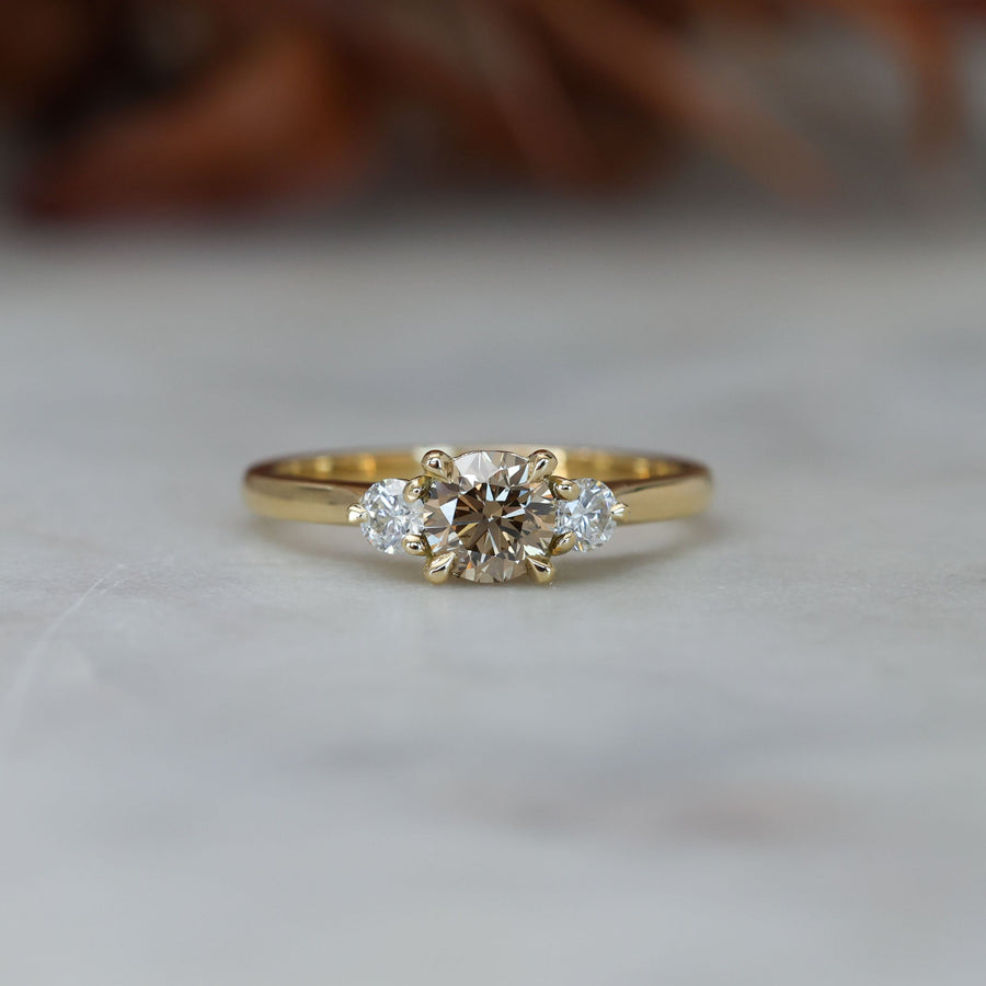 0.62ct Champagne diamond trilogy engagement ring
