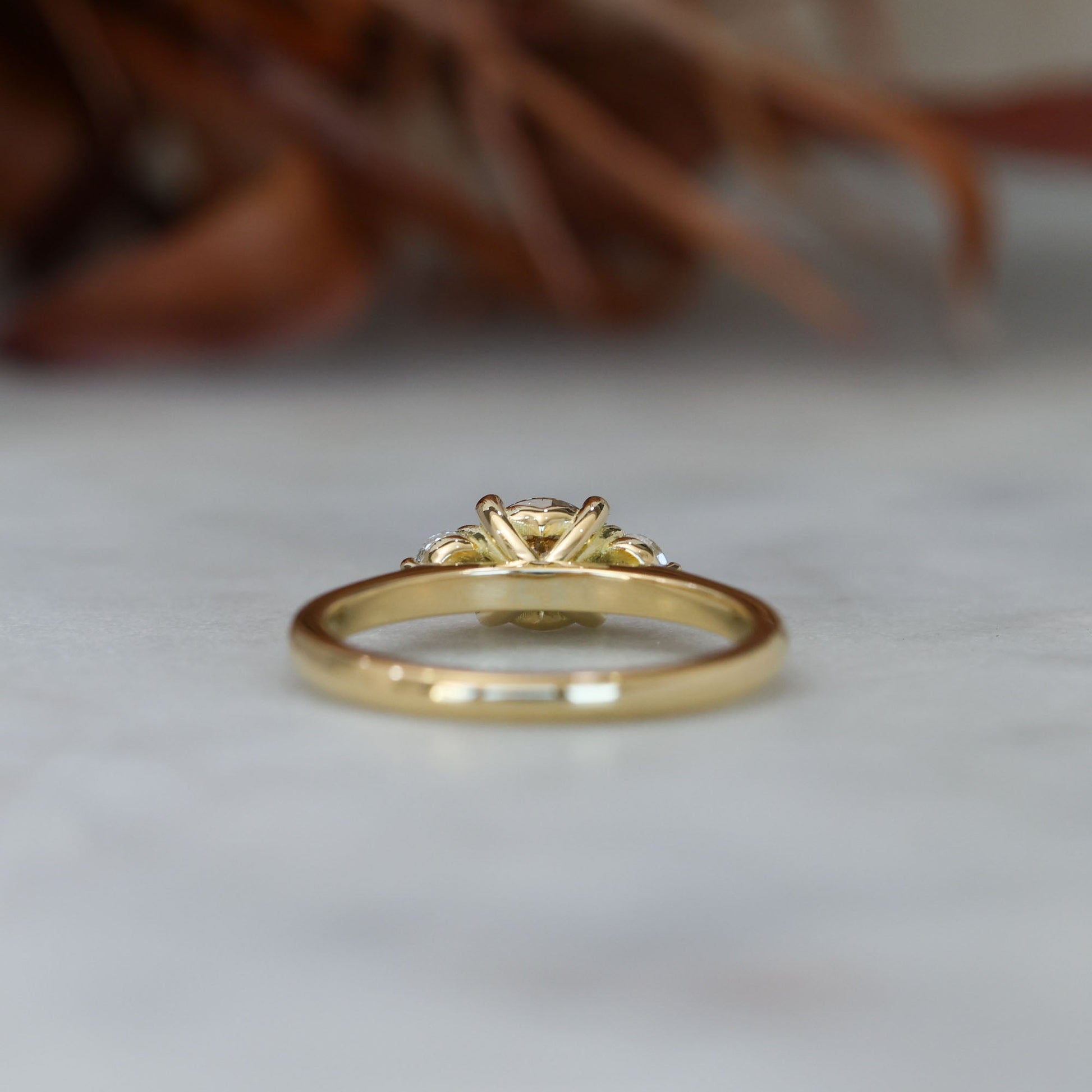 0.62ct Champagne diamond trilogy engagement ring back