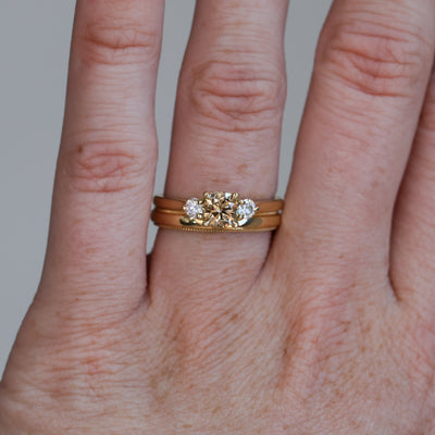 0.62ct Champagne diamond trilogy engagement ring with wedding band