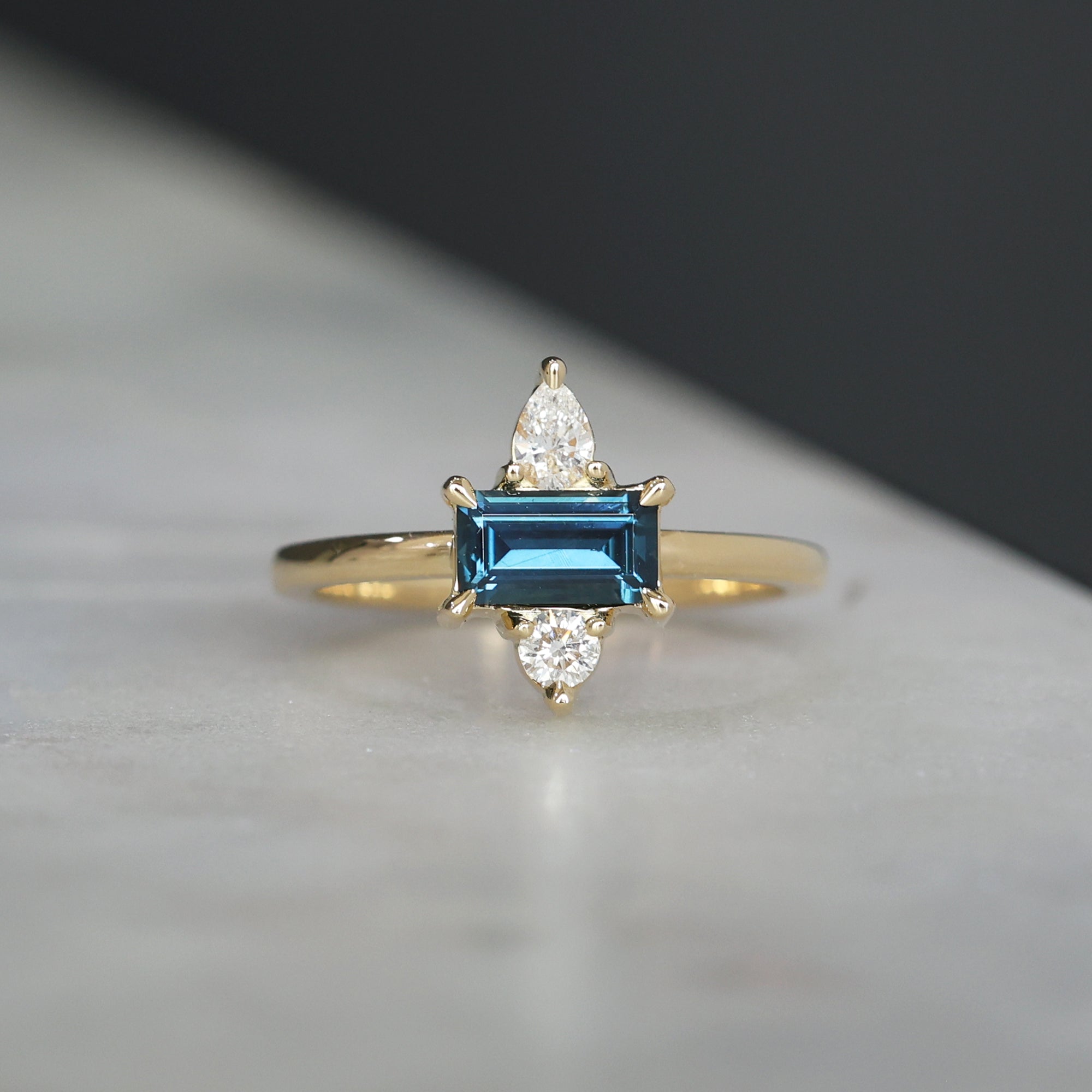 0.80ct Australian Parti Sapphire & Diamond Trio engagement ring