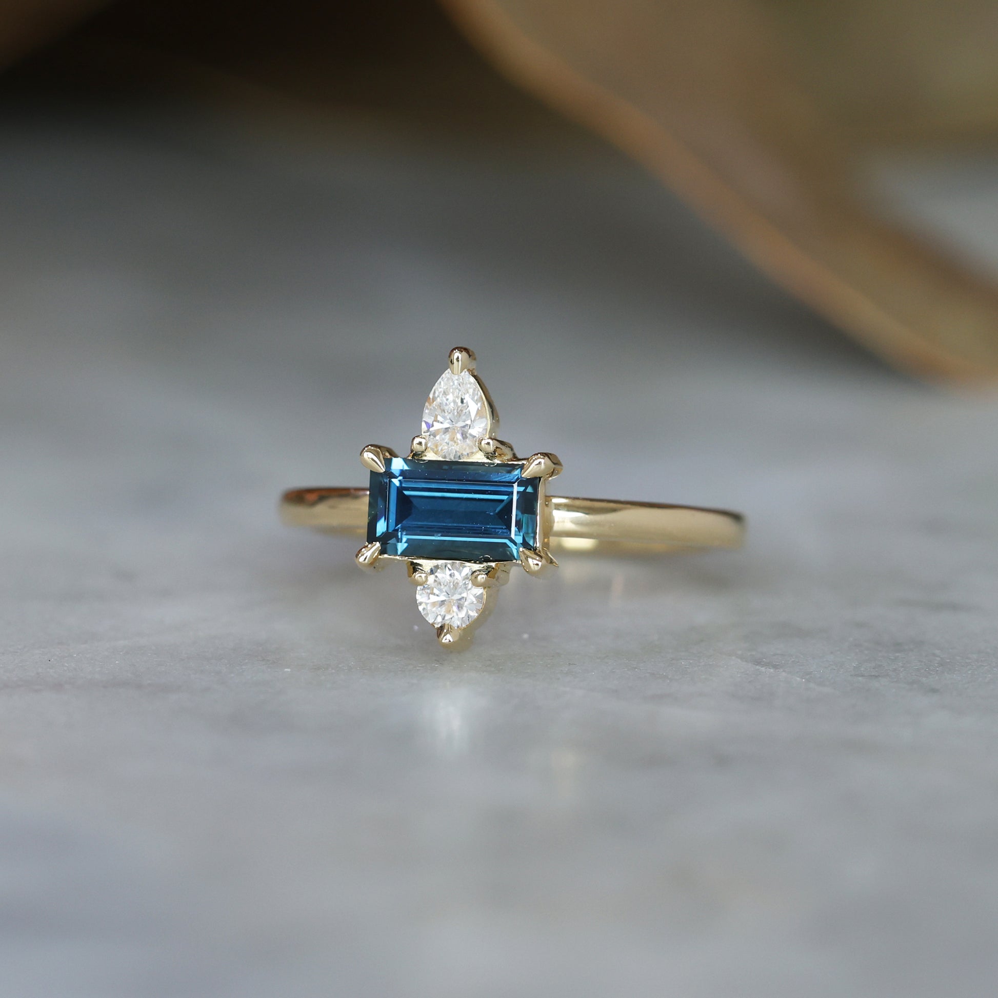 0.80ct Australian Parti Sapphire & Diamond Trio engagement ring front side