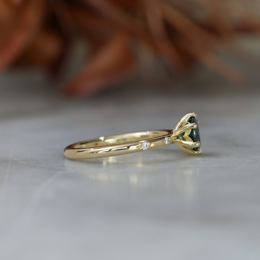 0.80ct Australian Parti Sapphire engagement ring with diamond band