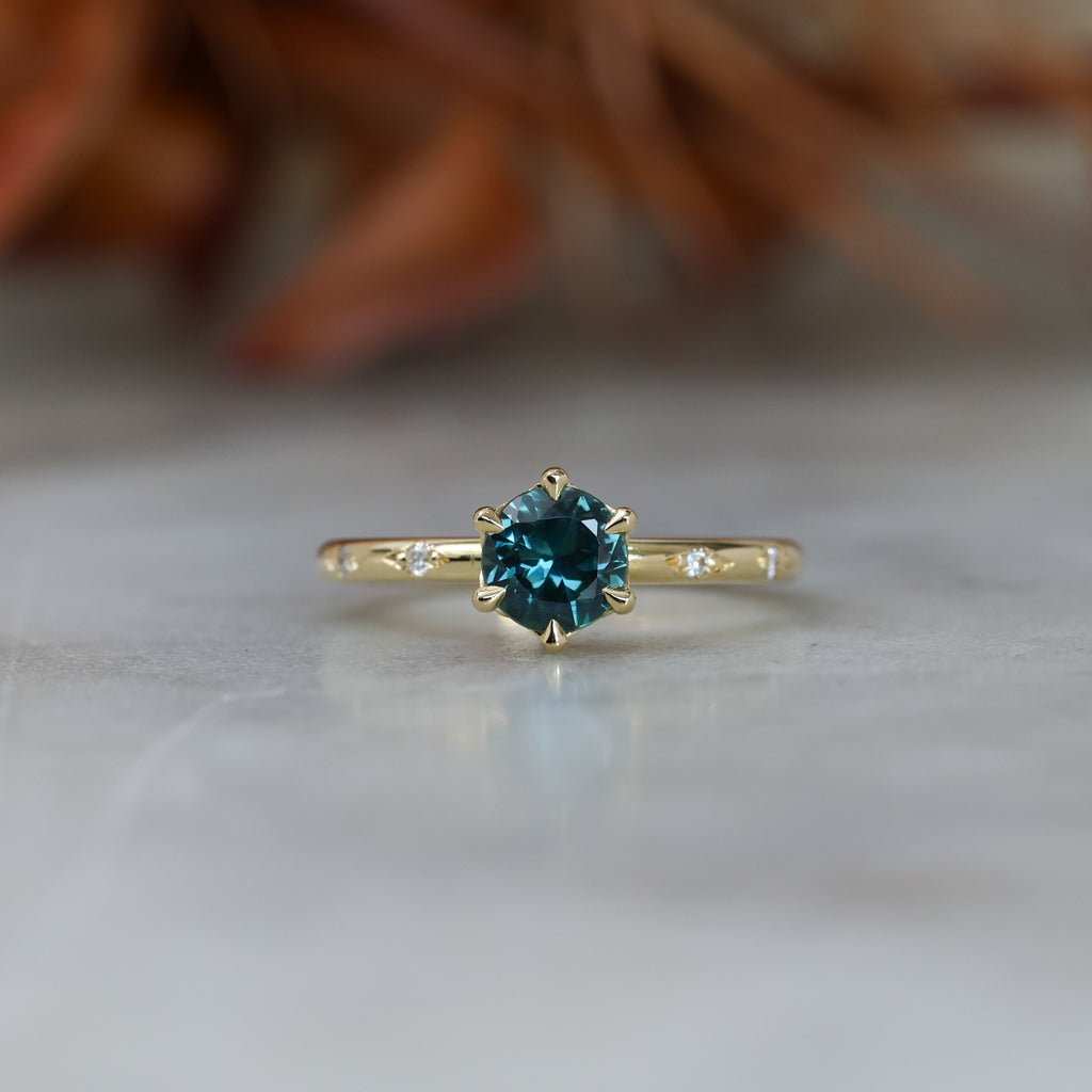 0.80ct Australian Parti Sapphire engagement ring with diamond band