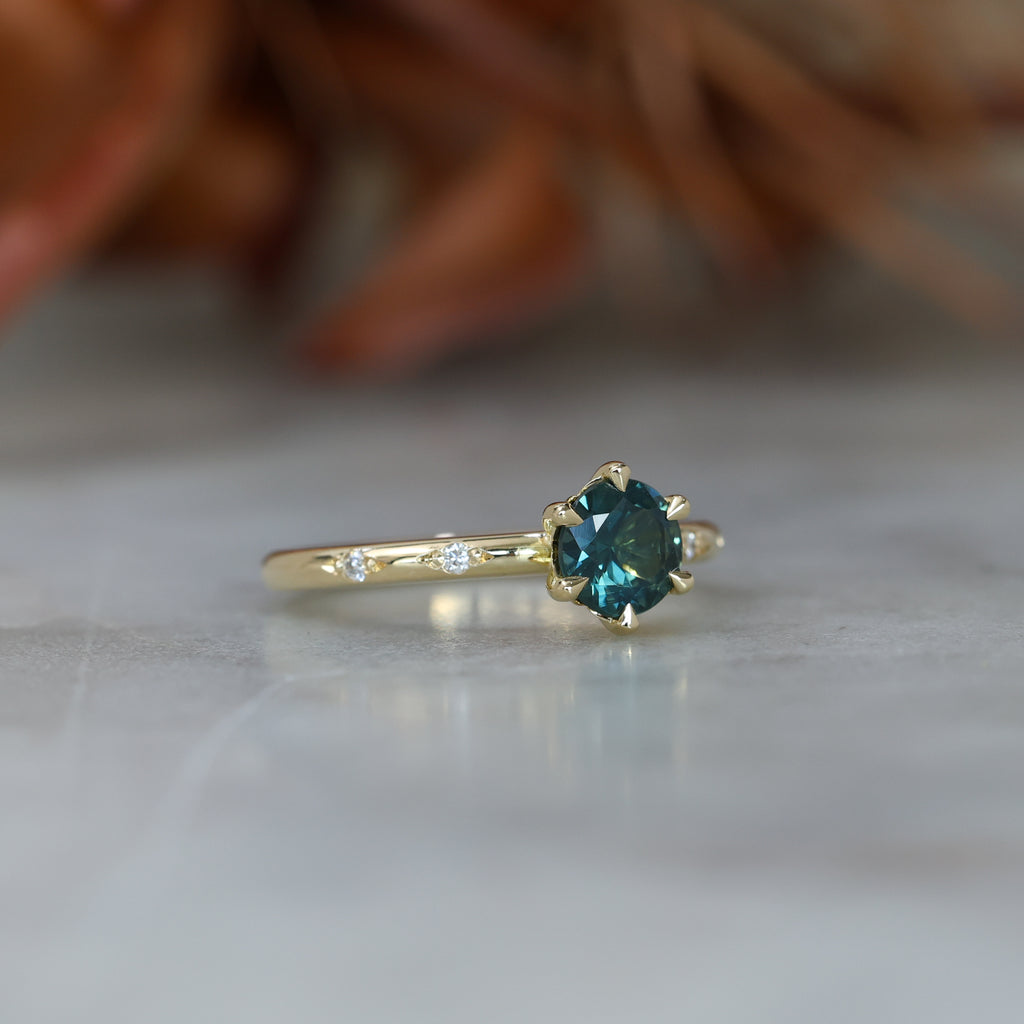 0.80ct Australian Parti Sapphire engagement ring with diamond band