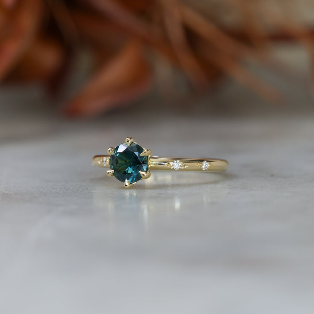 0.80ct Australian Parti Sapphire engagement ring with diamond band