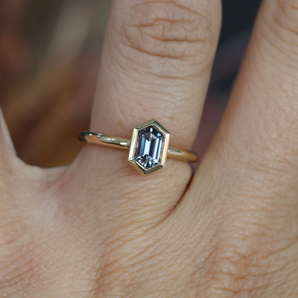0.80 Elongated Hexagon Grey Sapphire Solitaire engagement ring