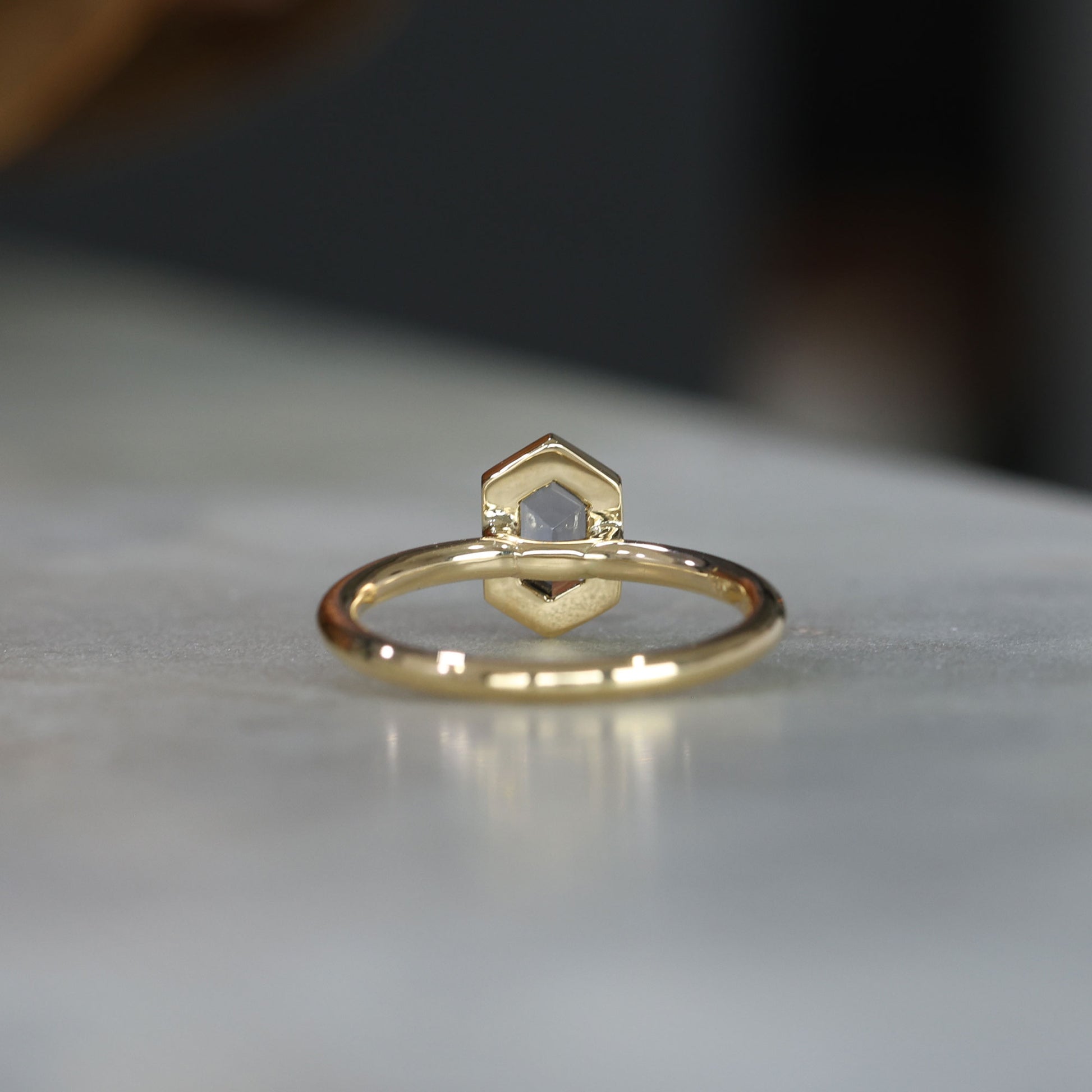 0.80ct Elongated Hexagon Grey Sapphire Solitaire engagement ring