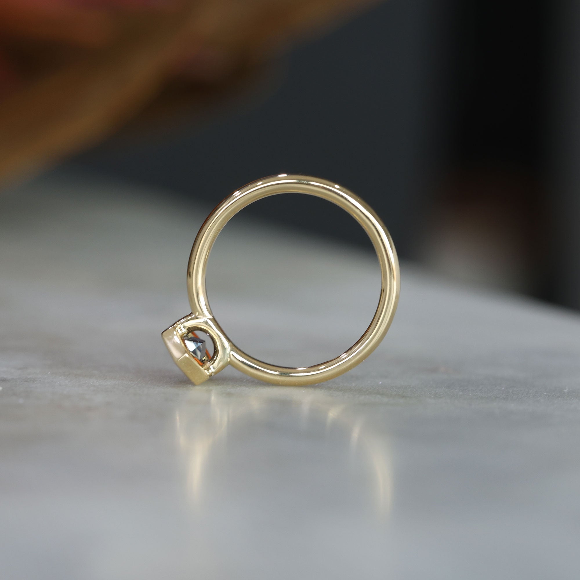 0.80ct Elongated Hexagon Grey Sapphire Solitaire engagement ring