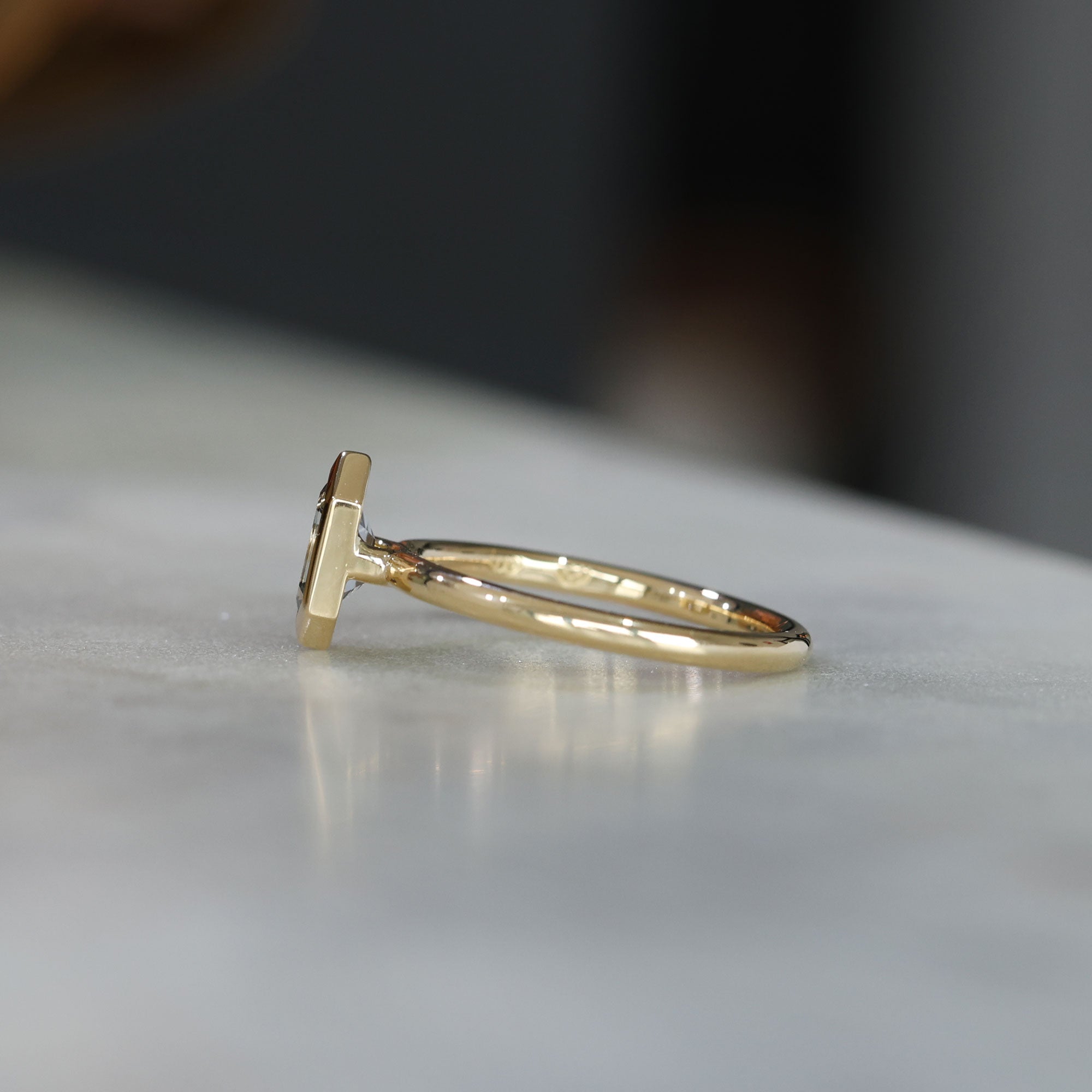 0.80ct Elongated Hexagon Grey Sapphire Solitaire engagement ring