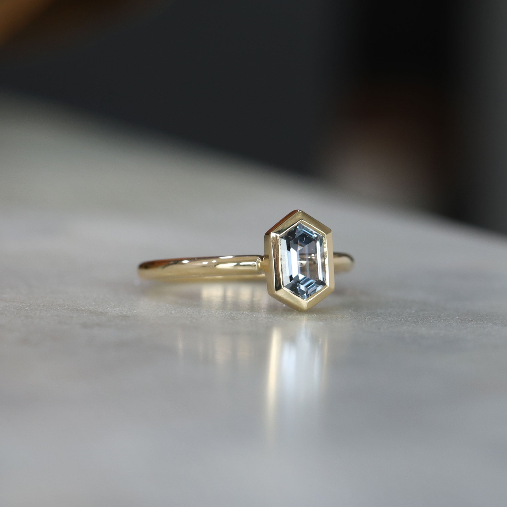0.80ct Elongated Hexagon Grey Sapphire Solitaire engagement ring