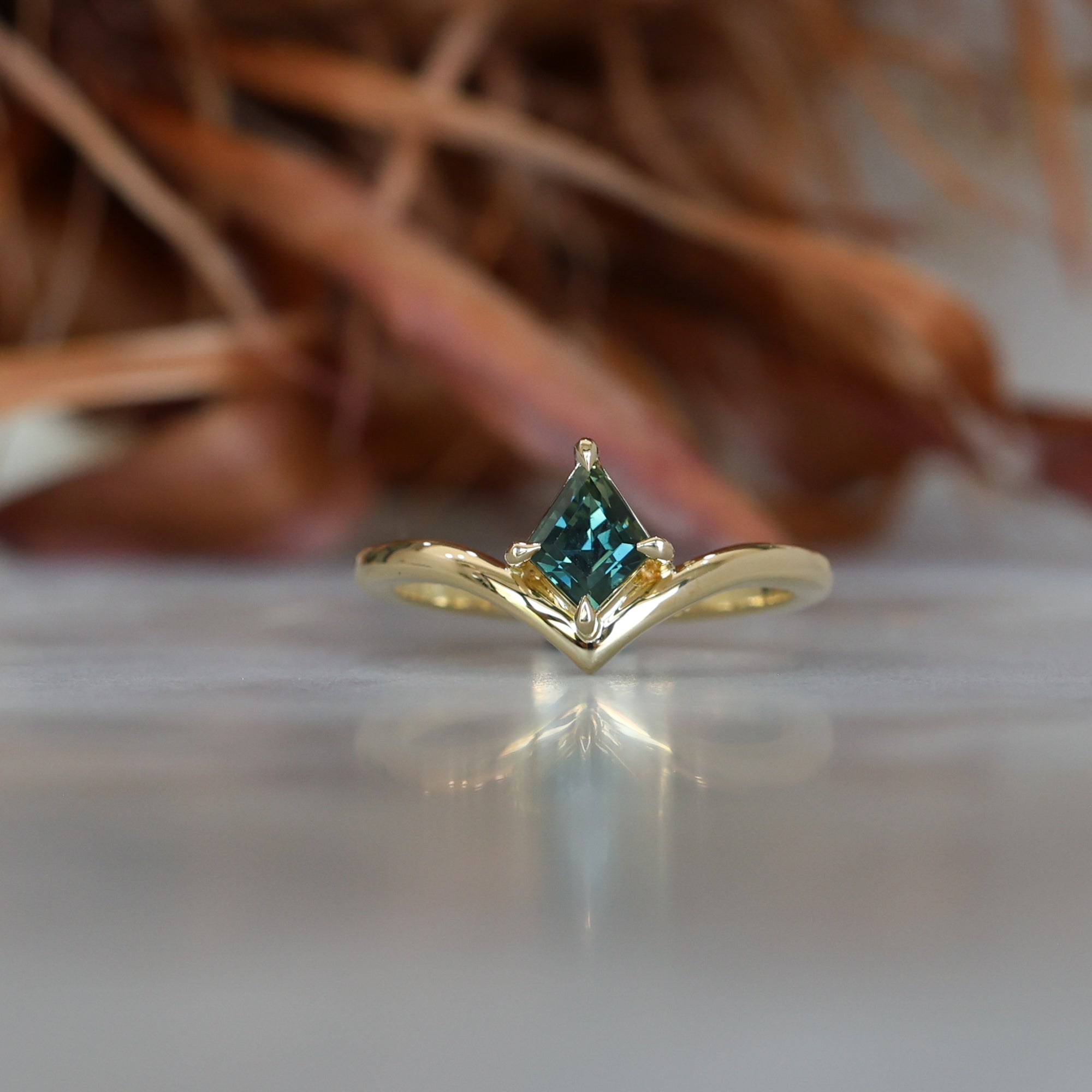 0.80ct Kite cut australian parti sapphire engagement ring