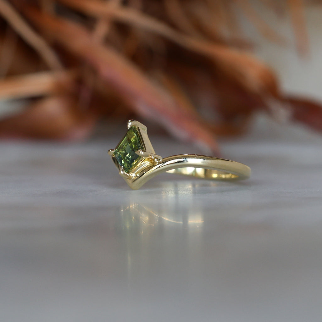 0.80ct Kite cut australian parti sapphire engagement ring front side