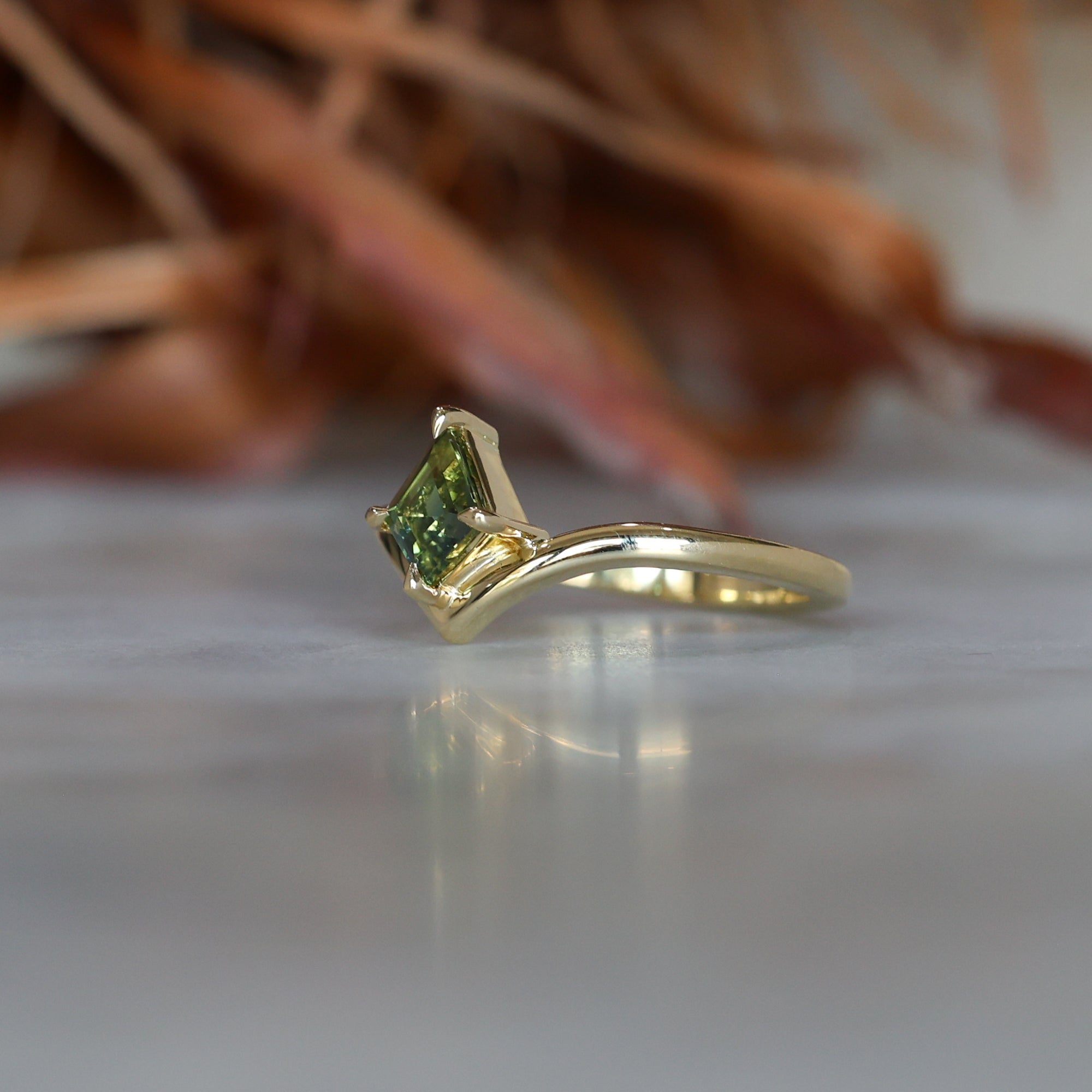 0.80ct Kite cut australian parti sapphire engagement ring front side