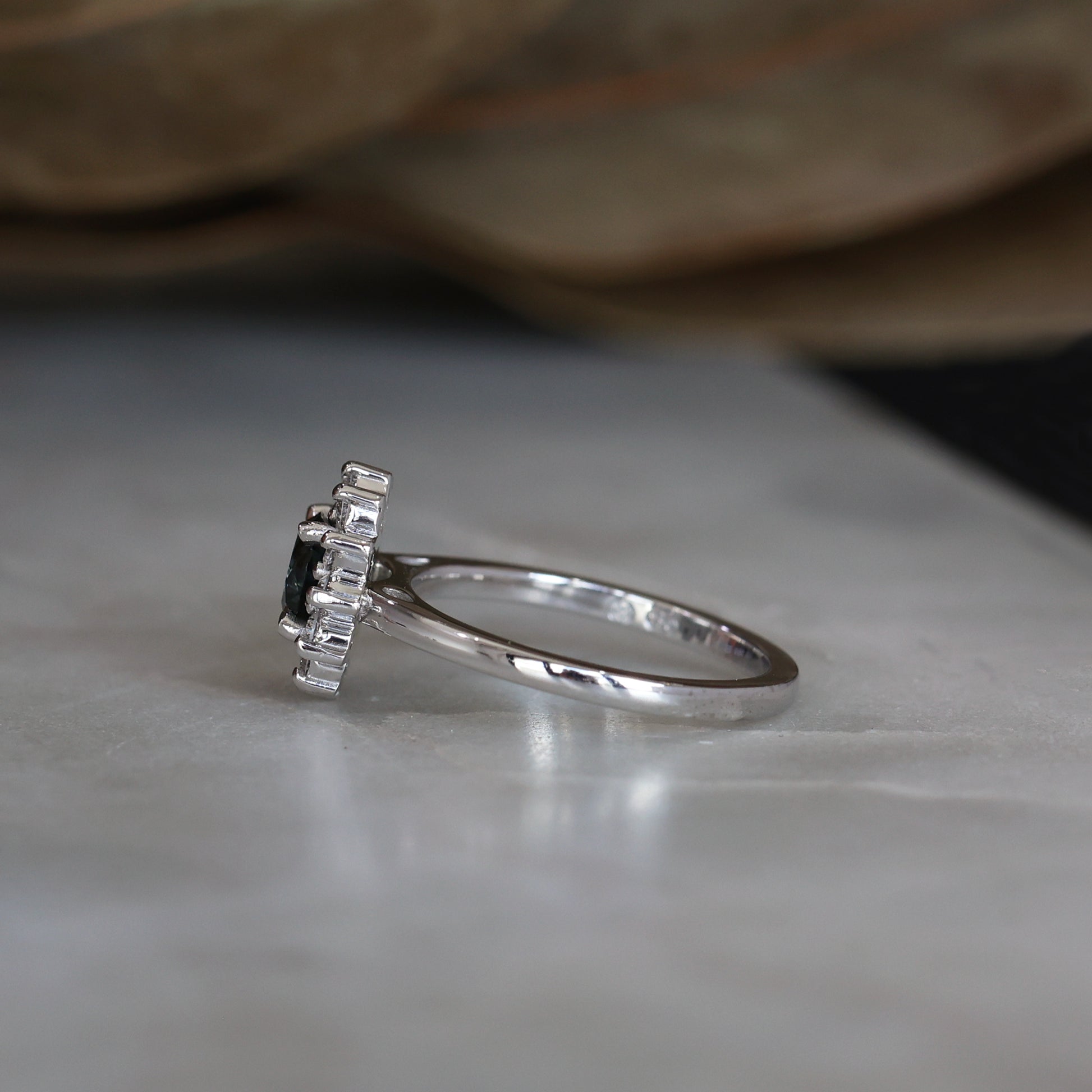 0.82ct Australian Parti Sapphire full diamond halo engagement ring side