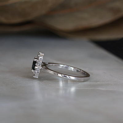 0.82ct Australian Parti Sapphire full diamond halo engagement ring side