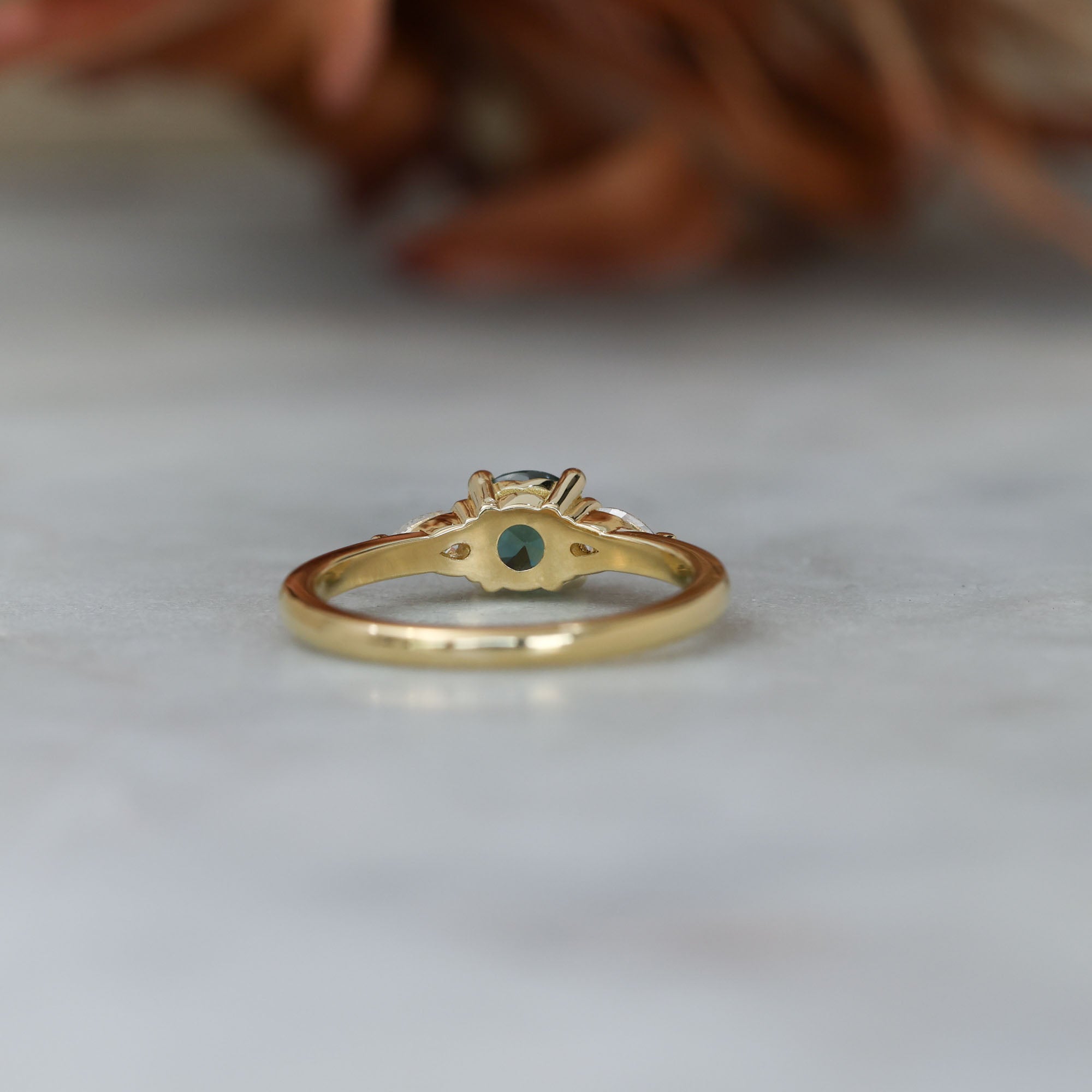 0.83ct Australian Sapphire trilogy engagement ring back