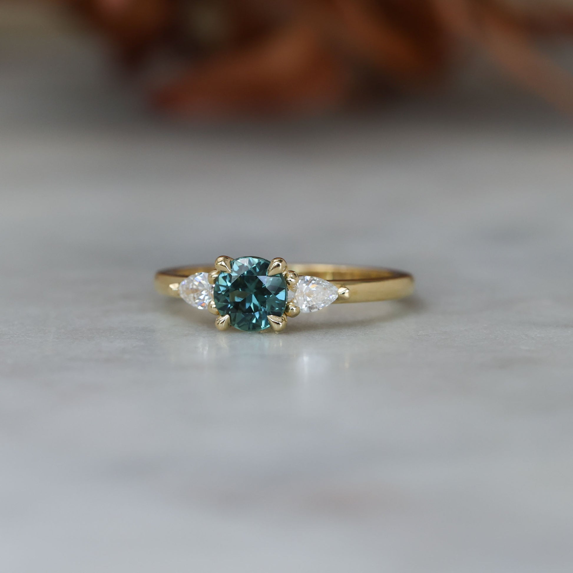 0.83ct Australian Sapphire trilogy engagement ring front side