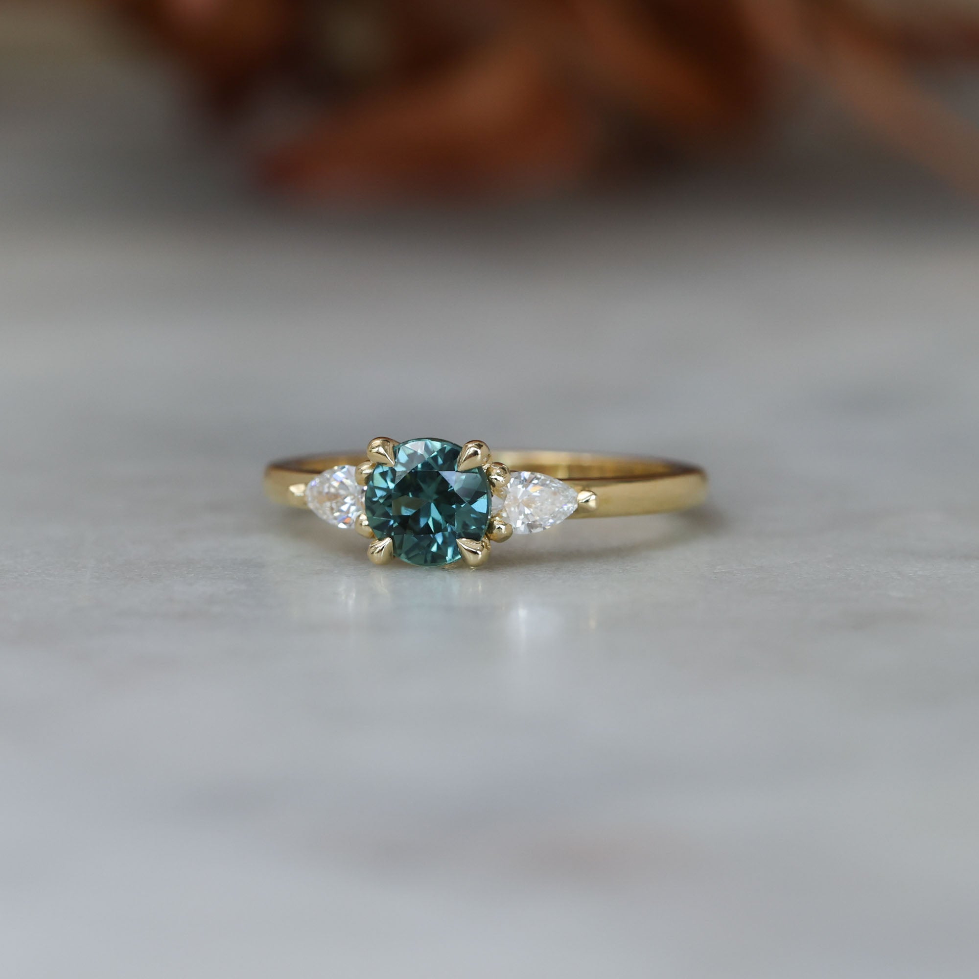 0.83ct Australian Sapphire trilogy engagement ring front side