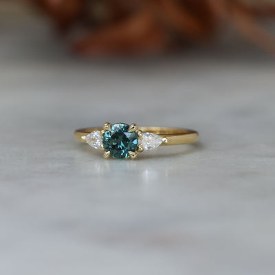 0.83ct Australian Sapphire trilogy engagement ring front side