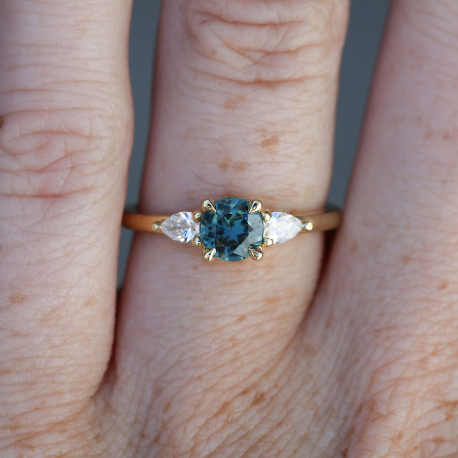 0.83ct Australian Sapphire trilogy engagement ring